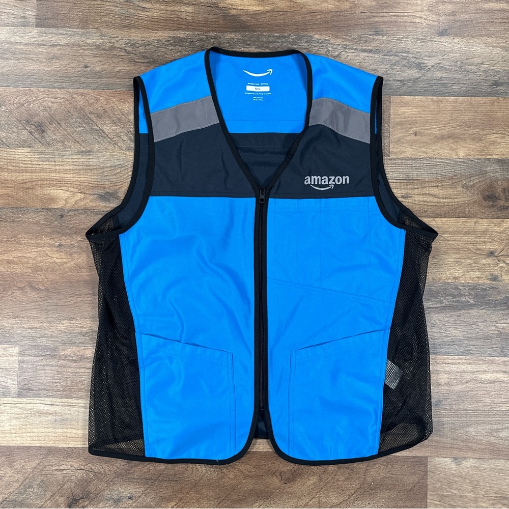 Amazon Work Vest Large Blue Reflective Employee Worker Uniform
